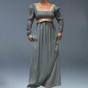 Vintage 70s Fadoosie Ruth Originals Blue Prairie Peasant Retro Lace Maxi Dress